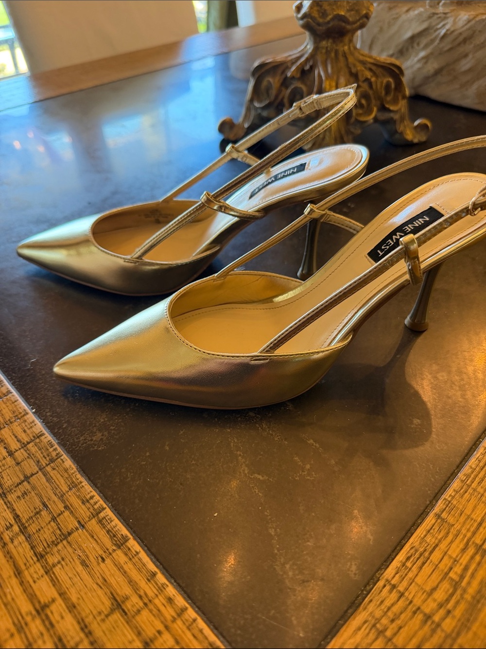 Nine West Metallic Gold Pointed Slingback Pumps - Picture 2 of 5